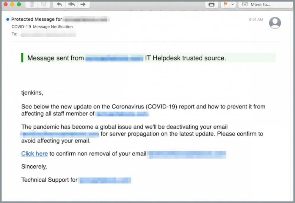 COVID-19 phishing email