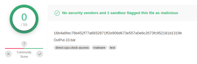 Image of OutPut-10.bat file escaping AV detection